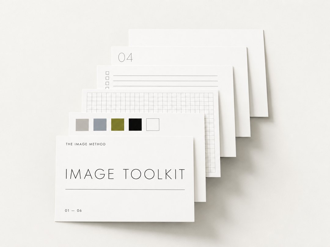 Seis tarjetas del IMAGE TOOLKIT™ escalonadas sobre un fondo blanco cálido.